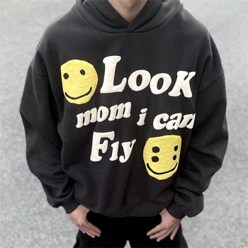 2023 CPFM CHO Co-Брендированный Свободный Плюшевый пуловер с принтом улыбающегося лица из пеноматериала для мужской пары, Модный свитер с капюшоном