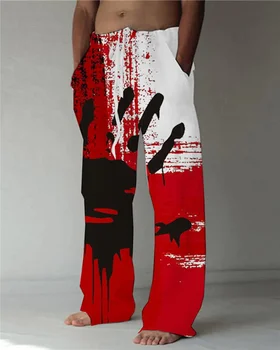 Мужские абстрактные повседневные брюки-скелет с мешковатой росписью, карманы для брюк с эластичной резинкой на талии, поперечные брюки для йоги Comfort
