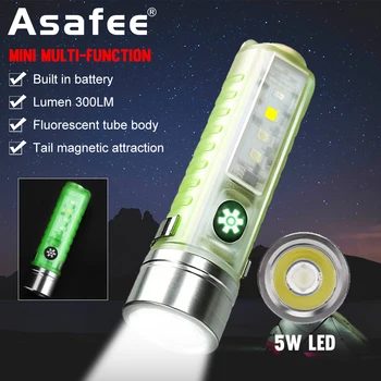 Asafee S23 Портативный Брелок-фонарик 5 Вт со светодиодной подсветкой 300ЛМ, Супер Яркий Перезаряжаемый Многофункциональный Карманный Мини-фонарик