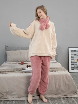 Женская модная пижама из кораллового бархата на осень и зиму, домашняя одежда из утолщенного плюша большого размера, фланелевая пижама с длинными рукавами, комплект
