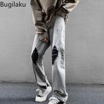 Брюки в американском стиле Bugilaku, рваные джинсы, стиранные на хай-стрит, мужской стиль в дизайне, нишевые брюки на молнии