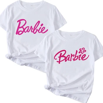 Летние футболки с короткими рукавами из аниме-мультфильма Kawaii Barbie для мальчиков и девочек, мягкие футболки с круглым вырезом, большие размеры, Модные Белые футболки Y2K, Топы, подарки