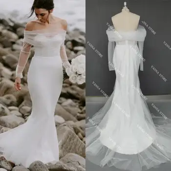 10739 #Сексуальное свадебное платье VAN Simple с длинным рукавом, без бретелек, с открытыми плечами, Элегантное свадебное платье в складку, свадебное платье на заказ