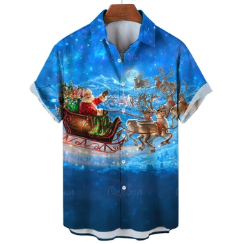 2023 Мужская футболка топы с 3D печатью Рубашка Санта Клауса Летняя одежда Мужской модный костюм с короткими рукавами блузка Оверсайз 5xl