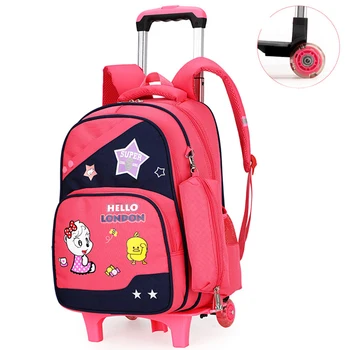 Рюкзак на колесиках для девочек, Красные школьные сумки на тележке для девочек, Детские дорожные сумки для багажа на колесиках, Школьные сумки Mochila Escolar Infantil