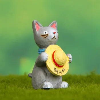 1 шт. Мини-фигурки кота в соломенной шляпе из мультфильма Каваи, милый Котенок, пейзаж, Миниатюрные фигурки, модель украшения кукольного домика для детских игрушек